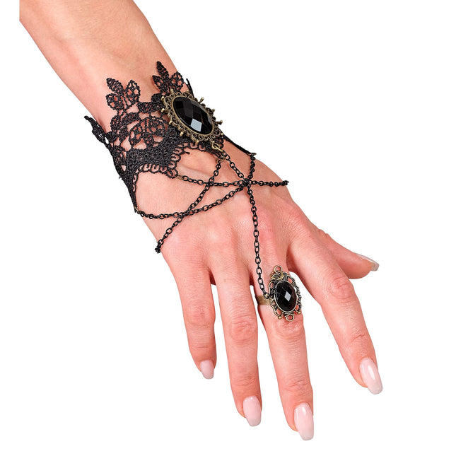 Bracciale di Halloween in pizzo con pietre nere