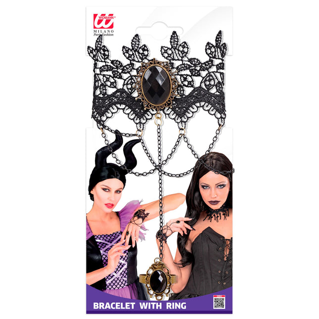 Bracciale di Halloween in pizzo con pietre nere