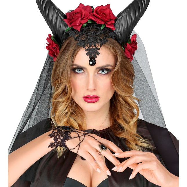 Bracciale di Halloween in pizzo con pietre nere