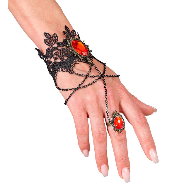 Bracciale di Halloween in pizzo con pietre rosse