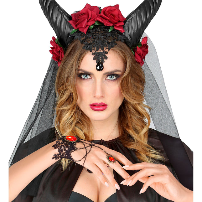 Bracciale di Halloween in pizzo con pietre rosse