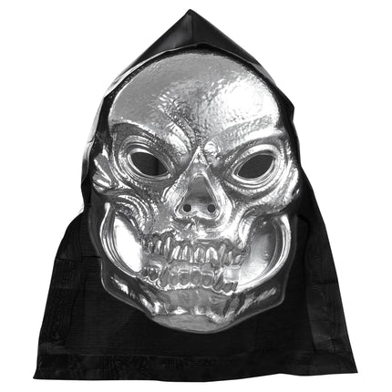 Maschera di Halloween Teschio d'argento con cappuccio