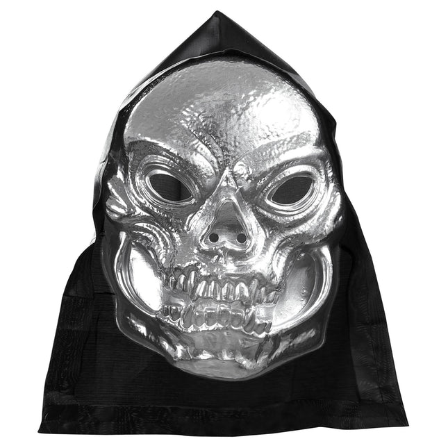 Maschera di Halloween Teschio d'argento con cappuccio