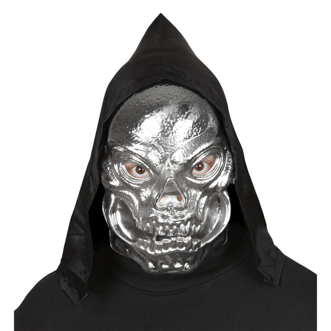 Maschera di Halloween Teschio d'argento con cappuccio