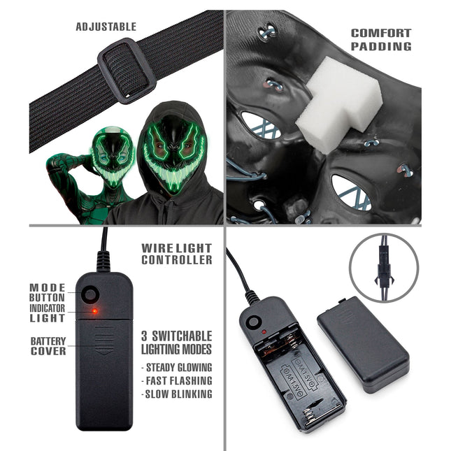 Maschera di Halloween mostro verde con luce