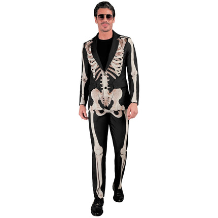 Costume Halloween Uomo Bianco Nero Scheletro 2 pezzi