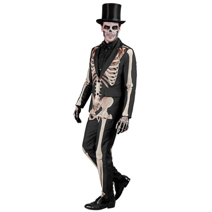 Costume Halloween Uomo Bianco Nero Scheletro 2 pezzi