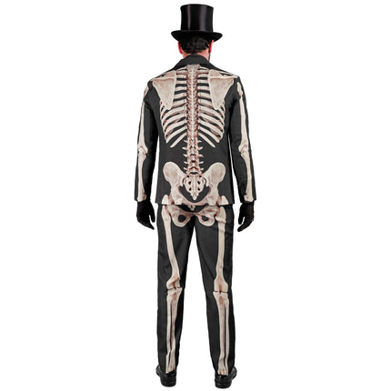 Costume Halloween Uomo Bianco Nero Scheletro 2 pezzi