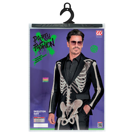 Costume Halloween Uomo Bianco Nero Scheletro 2 pezzi