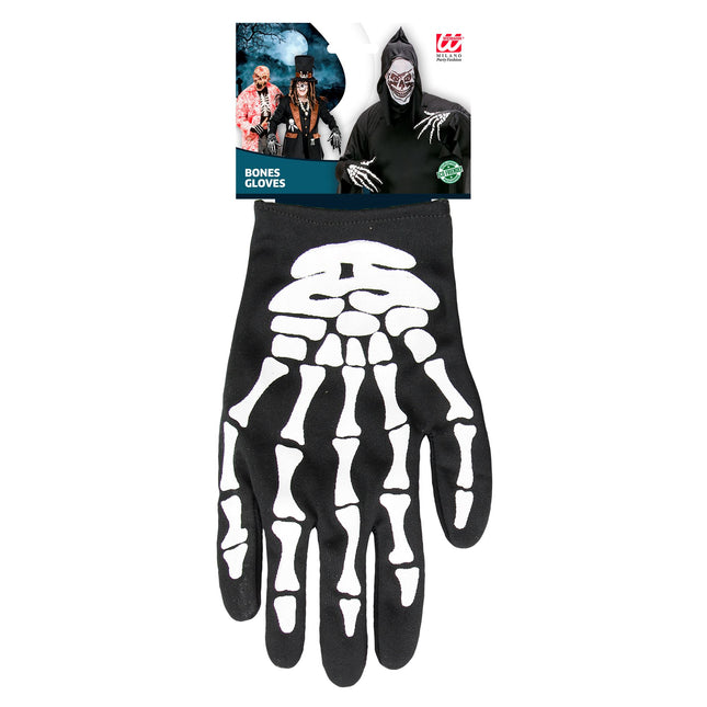 Guanti di Halloween Scheletro Bianco Nero