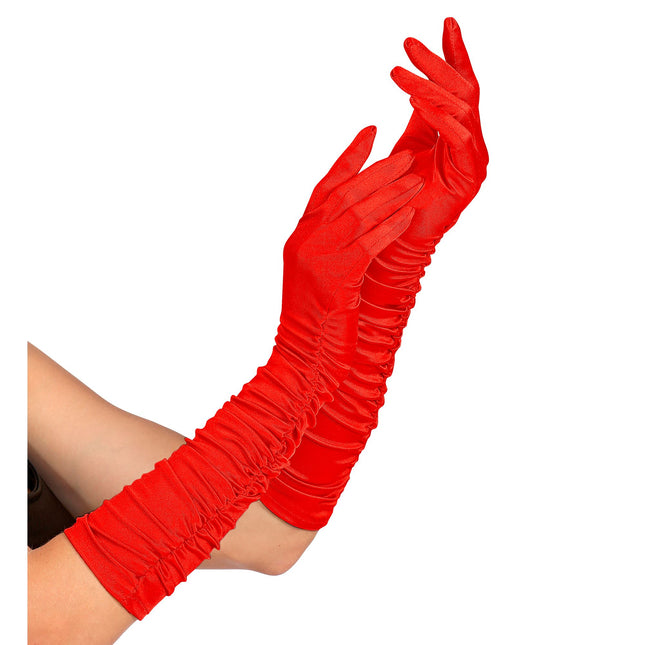 Guanti rossi in raso 44 cm