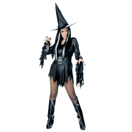 Abito Halloween Nero Donna Strega 4 pezzi