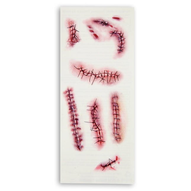 Tatuaggi finti di Halloween Punti metallici e suture rosse