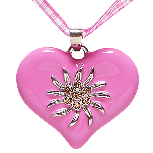 COLLANA CON CUORE ROSA E STELLA ALPINA