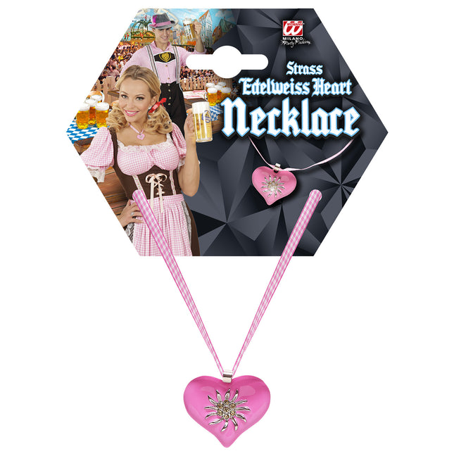 COLLANA CON CUORE ROSA E STELLA ALPINA