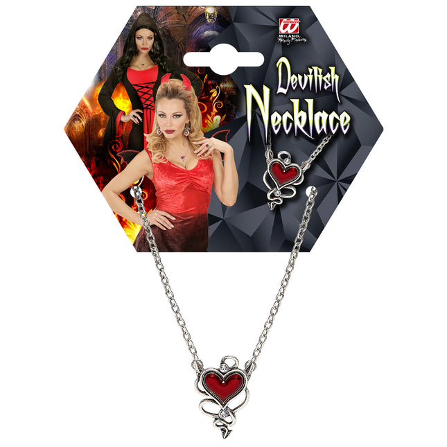 Collana d'argento con cuore rosso dei diavoli