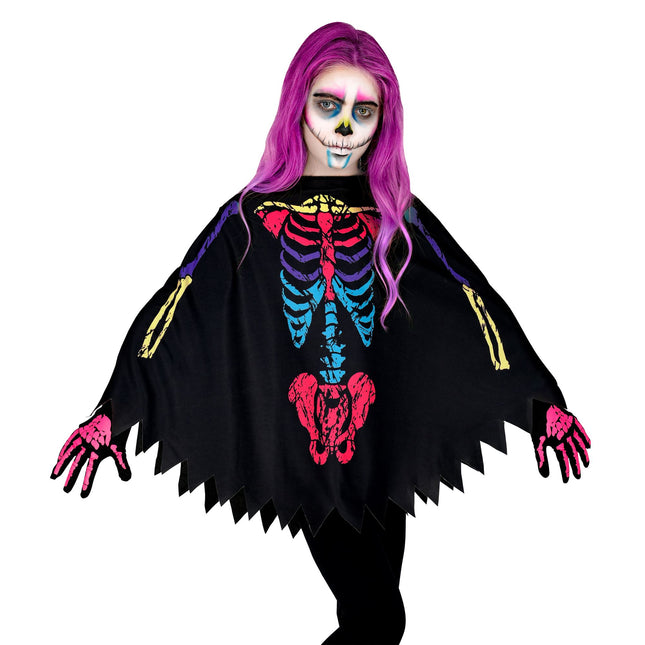 Poncho Halloween Scheletro colorato per bambini