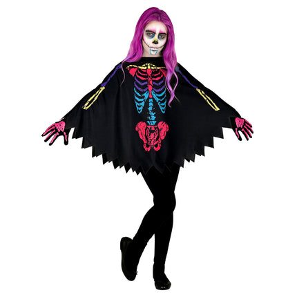 Poncho Halloween Scheletro colorato per bambini