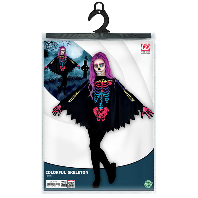 Poncho Halloween Scheletro colorato per bambini