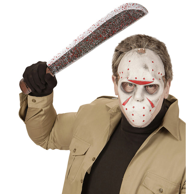 Machete finto di Halloween insanguinato 56 cm