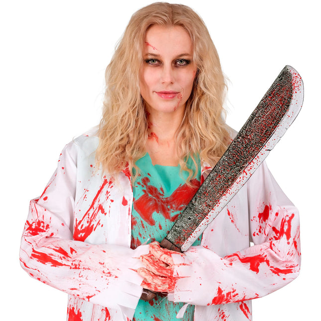 Machete finto di Halloween insanguinato 56 cm