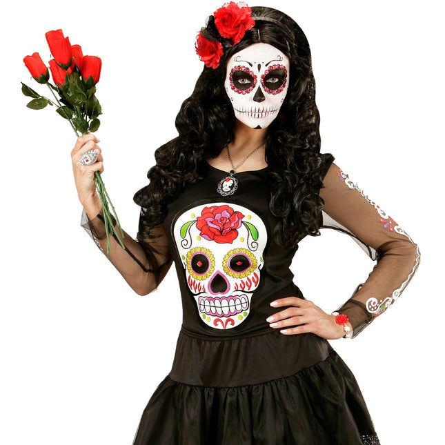 Camicia Dia De Los Muertos Nero Bianco Donna