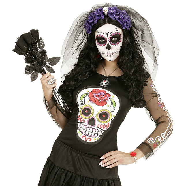 Camicia Dia De Los Muertos Nero Bianco Donna