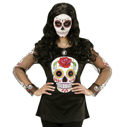 Camicia Dia De Los Muertos Nero Bianco Donna