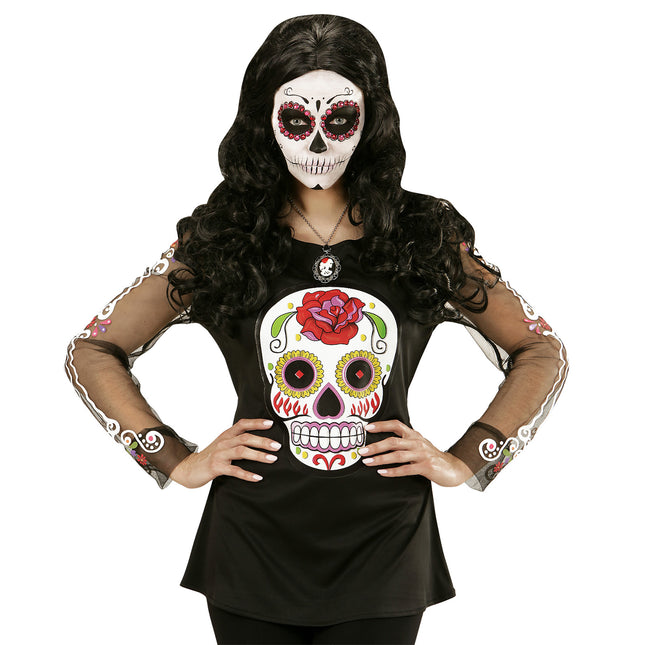 Camicia Dia De Los Muertos Nero Bianco Donna