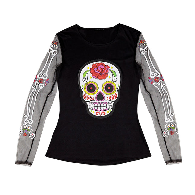 Camicia Dia De Los Muertos Nero Bianco Donna