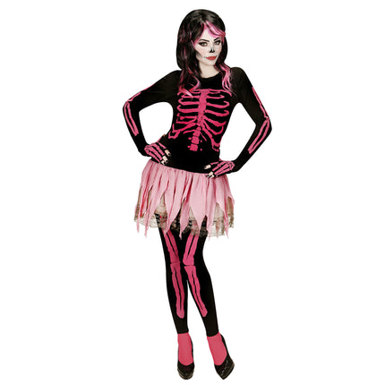 Costume da scheletro nero rosa donna 4 pezzi
