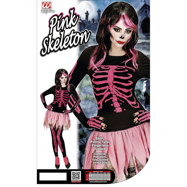 Costume da scheletro nero rosa donna 4 pezzi