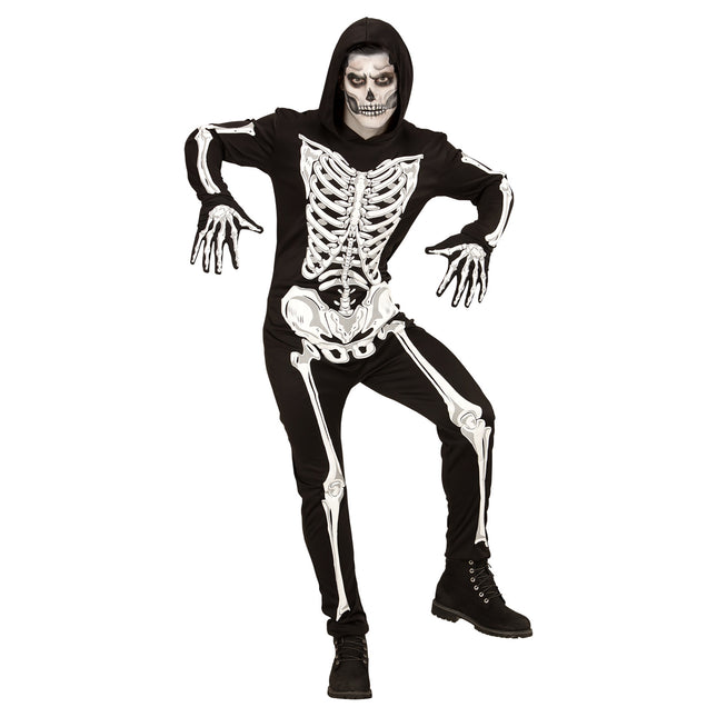 Costume di Halloween da uomo scheletro che brilla nel buio