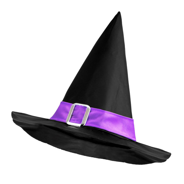 Cappello da strega di Halloween nero viola con cintura