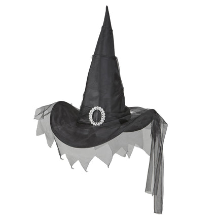 Cappello da strega di Halloween nero con tulle