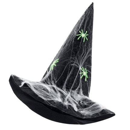 Cappello da strega di Halloween: ragni che brillano al buio