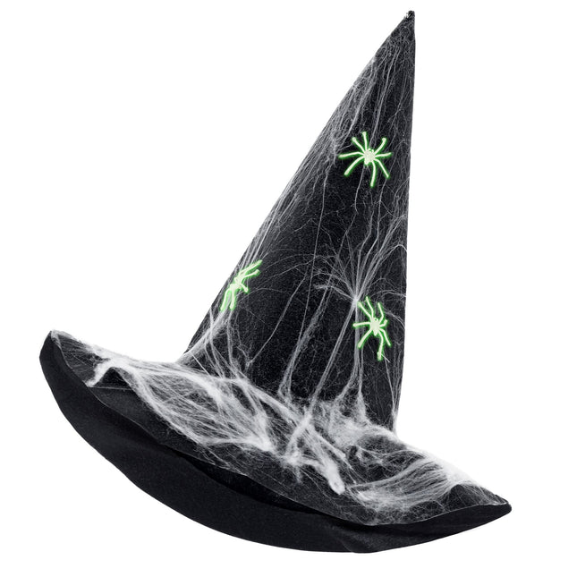 Cappello da strega di Halloween: ragni che brillano al buio
