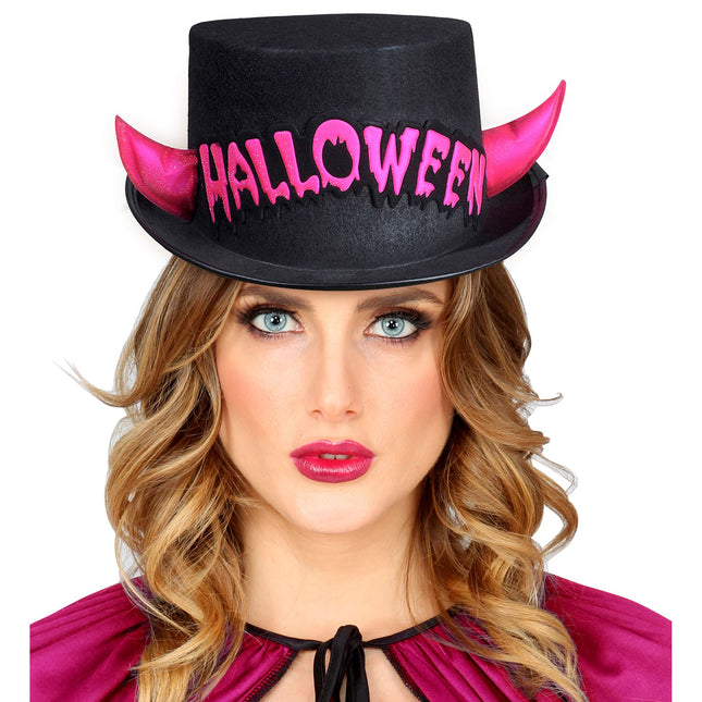 Cappello alto Halloween Diavolo Nero Rosa