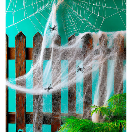 Ragnatela di Halloween bianca con ragni 4 pezzi