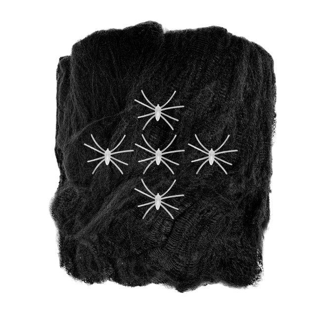 Ragnatela di Halloween nera con 5 ragni 100gr