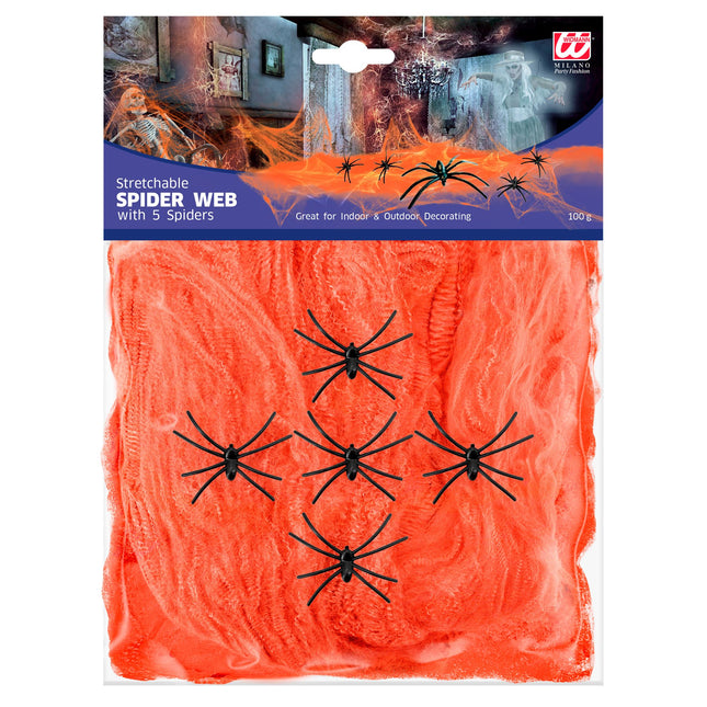 Ragnatela di Halloween arancione con ragni