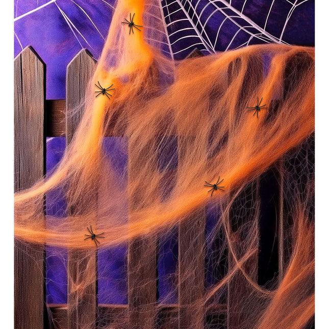 Ragnatela di Halloween arancione con ragni