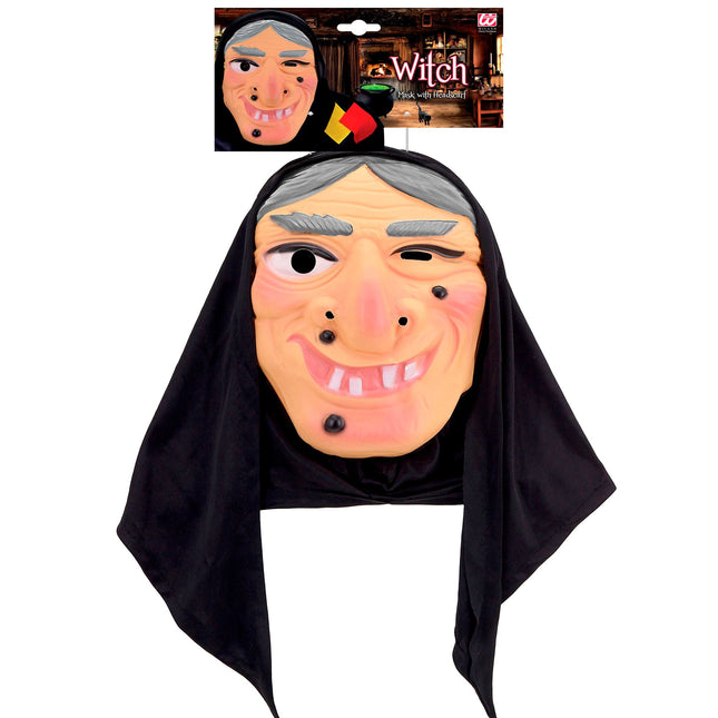 Maschera di Halloween da strega con foulard