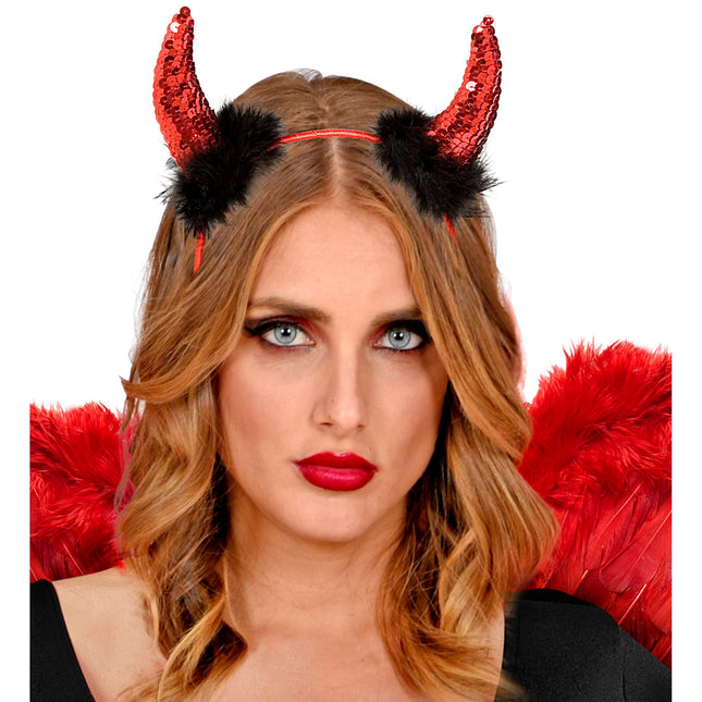 Cerchietto per capelli Halloween Nero Rosso Diavolo Corna