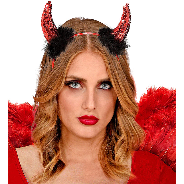 Cerchietto per capelli Halloween Nero Rosso Diavolo Corna