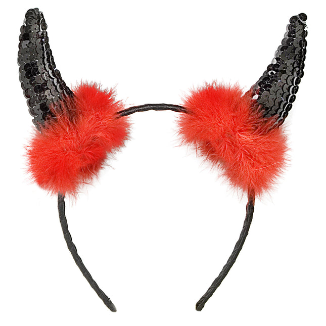 Cerchietto di Halloween con corna da diavolo rosse e nere