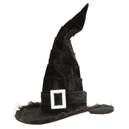 Cappello da strega di Halloween nero con fibbia
