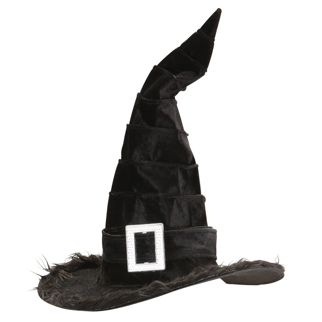 Cappello da strega di Halloween nero con fibbia