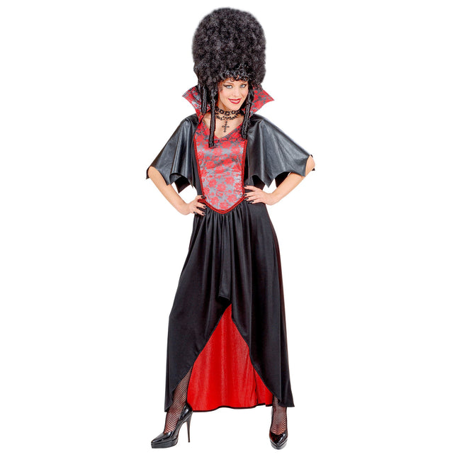 Abito Halloween Nero Rosso Donna Vampiro 2 pezzi