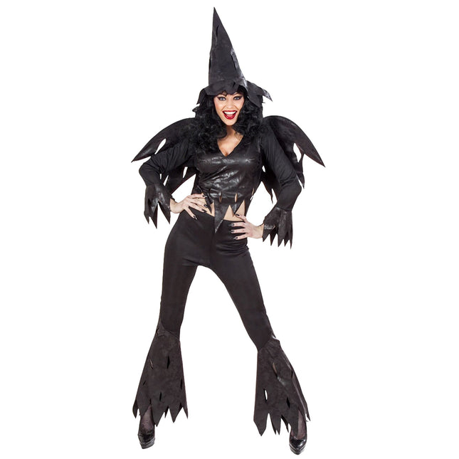 Costume di Halloween da strega nera da donna 4 pezzi